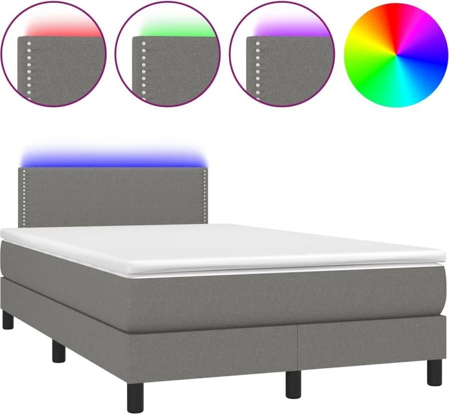 VidaXL Boxspring met LED Donkergrijs 120x200 cm Boxspring Donkere Kleuren Led Lamp Pocketveer Matras Slaapcomfort Hoofdbord Bedroom Decor - Foto 3