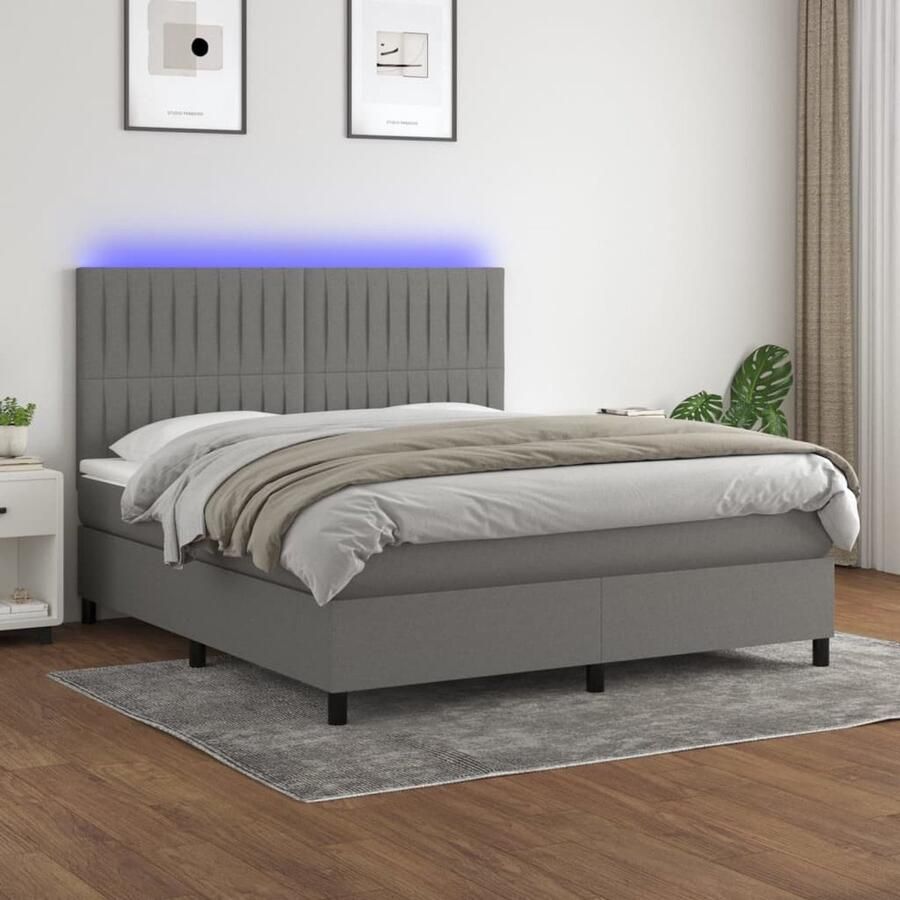 VidaXL Boxspring met LED Donkergrijs 160x200 cm Boxspring Bed Donkere Kleuren Led Verlichting Elektrisch Verstelbare Hoofdbord Pocketed Veren Matras Luxe Bed Slaapkamer Meubilair - Foto 2