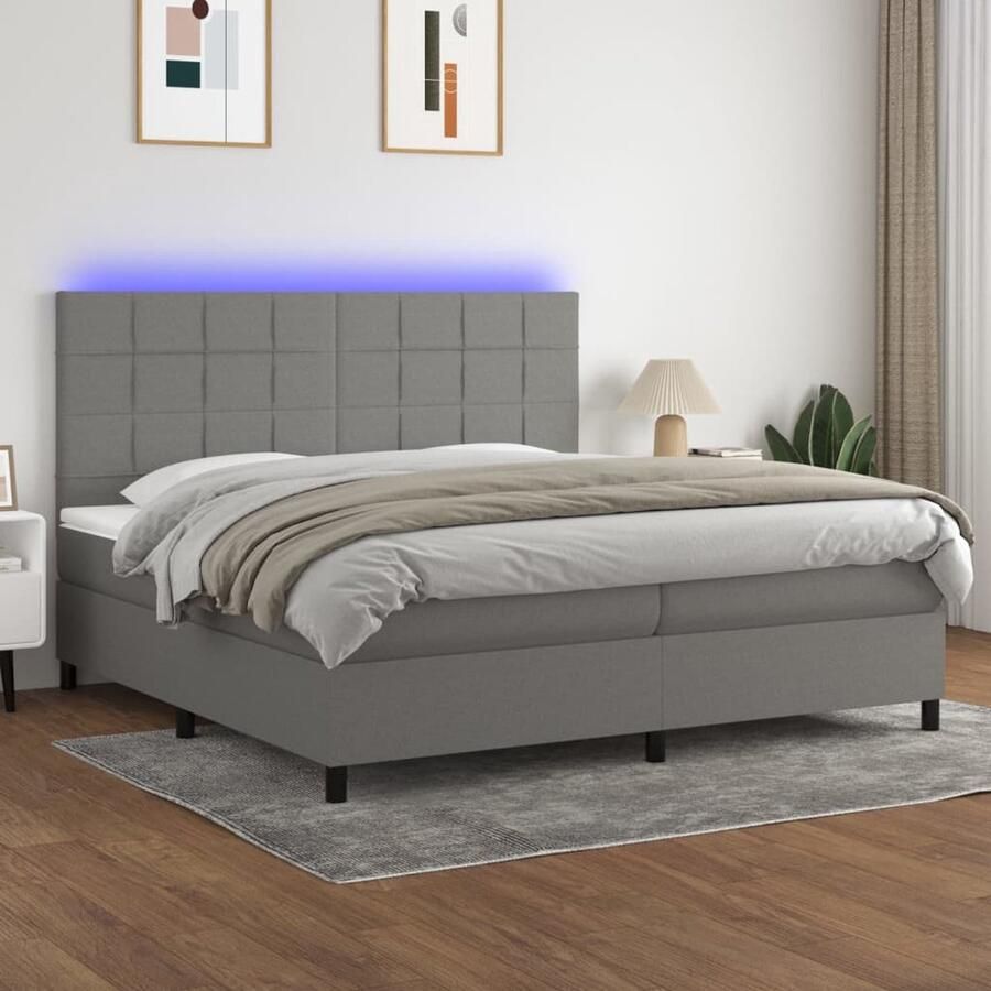 VidaXL Boxspring Met LED Donkergrijs 200x200 cm Boxspring Led Boxspring Donkere Boxspring Grijs Tweepersoons Boxspring Pocketveer Matras Slaapcomfort - Foto 2