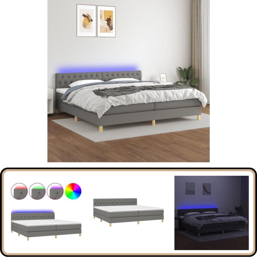 VidaXL Boxspring met LED Donkergrijs 200x200 cm Boxspring Led Boxspring Donkere Boxspring Grijs Boxspring Met Led