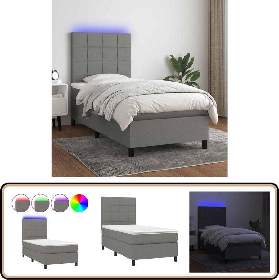 VidaXL Boxspring met LED Donkergrijs 80x200 cm Boxspring Bed Donkere Kleuren Led Verlichting Verstelbare Hoofdbord Pocketvering Matras Huidgevend Topmatras