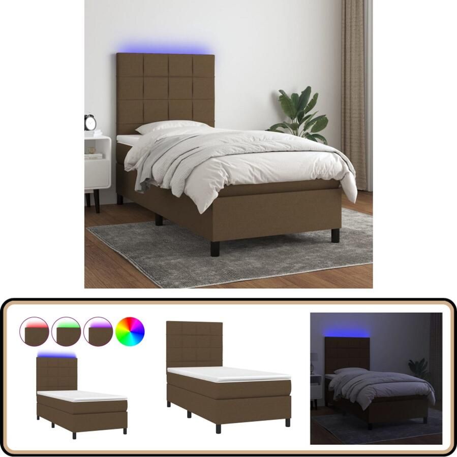 VidaXL Boxspring met LED en Matras 100x200 cm Donkerbruin Boxspring Bed Slaapkamer Lederlook Bruine Bank Tweepersoonsbed King Size Bed Elektrisch Verstelbare Bed