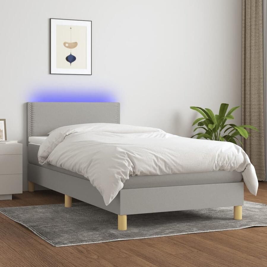 VidaXL Boxspring met LED en matras 100x200 cm Grijs Boxspring Led Bed Tweepersoonsbed Grijs Bed Slaapcomfort Pocketed Spring Mattress Adjustable Headboard Bedroom Furniture - Foto 2
