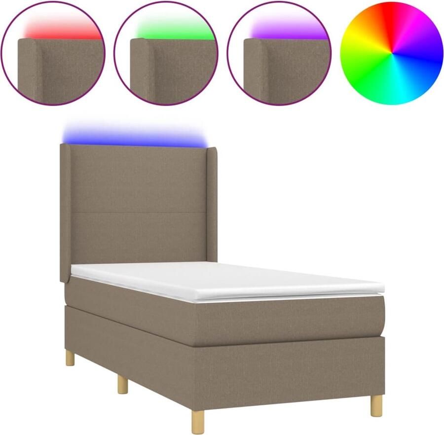 VidaXL Boxspring met LED en matras 100x200 cm Taupe Boxspring Bed Led Lamp Pocketed Spring Mattress Hoofdbord Taupecouleur - Foto 2