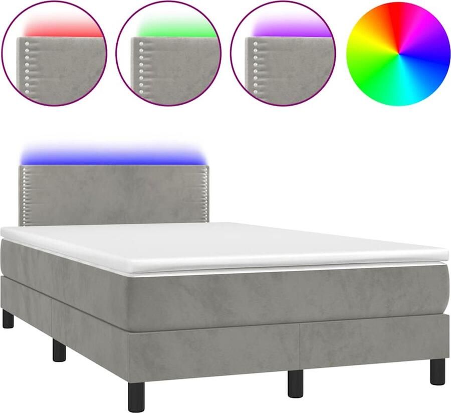 VidaXL Boxspring met LED en matras 120x190 lichtgrijs Boxspring Tweepersoonsbed Grijs Velvet Led Verlichting Slaapcomfort Design Bed Modern Bed - Foto 2