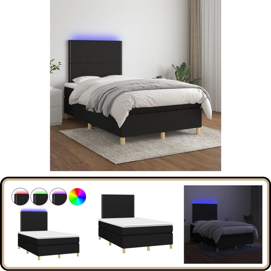 VidaXL Boxspring met LED en Matras 120x200 cm Zwart Boxspring Bed Led Bed Slaapcomfort Pocketveer Matras Boxspring Frame