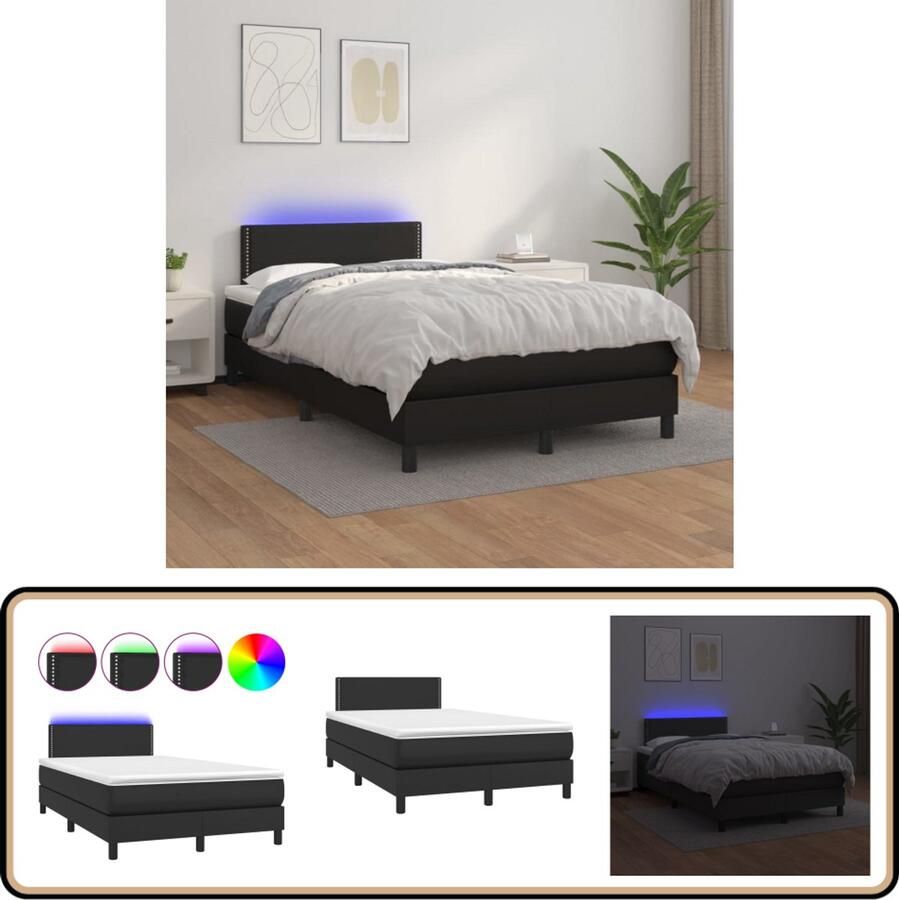 VidaXL Boxspring met LED en Matras 120x200 cm Zwart Boxspring Led Bed Kunstleder Bed Elektrisch Verstelbare Hoofdbord Pocketveer Matras Tweepersoons Bed Slaapcomfort
