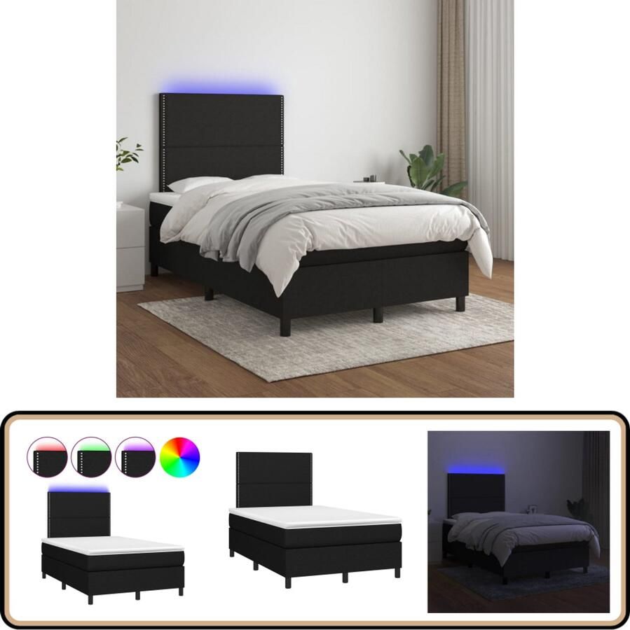 VidaXL Boxspring met LED en Matras 120x200 cm Zwart Boxspring Led Boxspring Met Led Slaapcomfort Slaapkamers Zwarte Boxspring Tweepersoons Boxspring Pocketed Veren