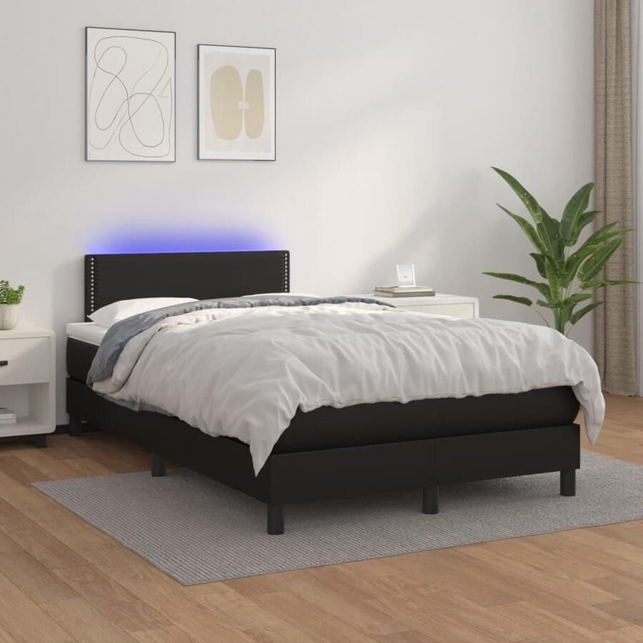 VidaXL Boxspring met LED en Matras 120x200 cm Zwart Boxspring Led Bed Kunstleder Bed Elektrisch Verstelbare Hoofdbord Pocketveer Matras Tweepersoons Bed Slaapcomfort - Foto 2