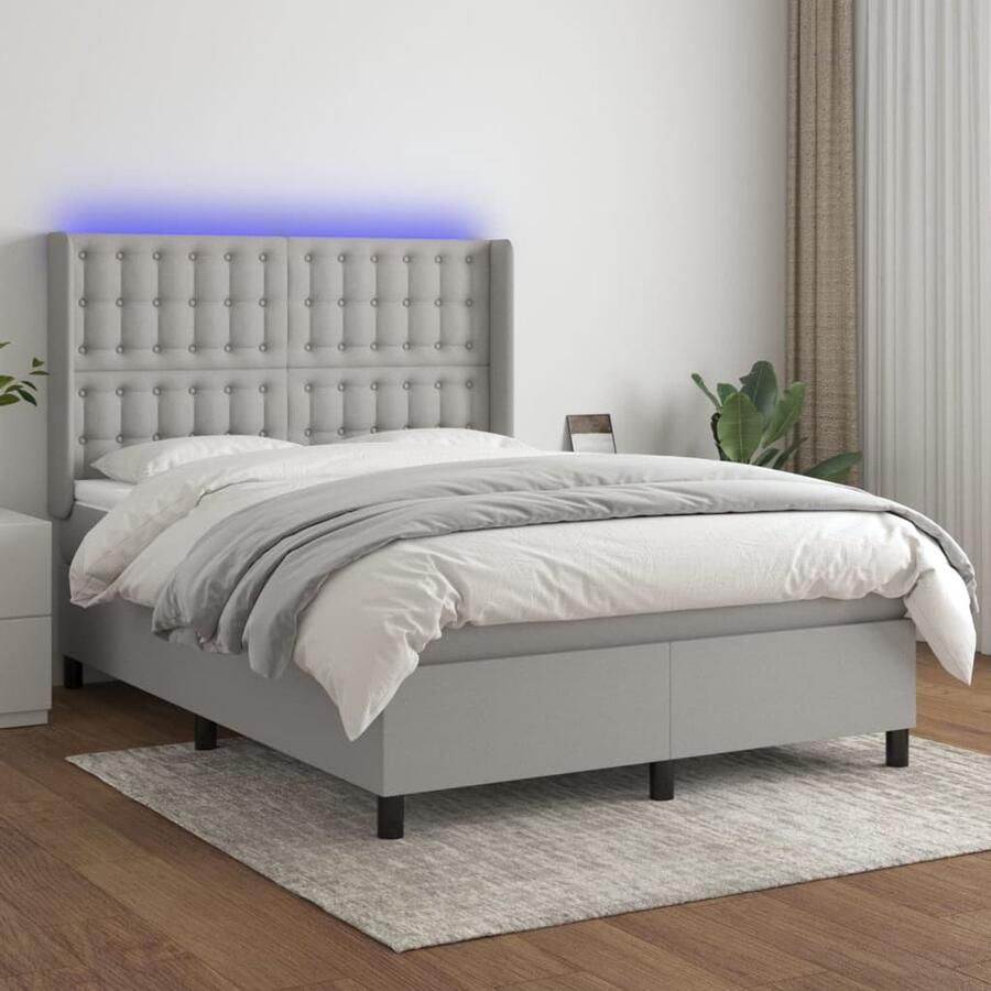 VidaXL Boxspring met LED en matras 140x190 cm Boxspring Bed Led Bed Boxspring Frame Elektrisch Bed King Size Bed Tweepersoons Bed Grijs Bed Design Bed Luxe Bed - Foto 2