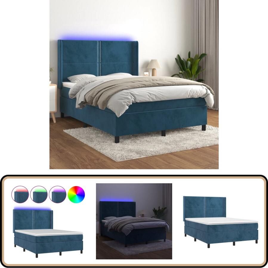 VidaXL Boxspring met LED en matras 140x190 cm Boxspring Donkere Kleuren Velvet Bed Led Lampen Luxe Bed Tweepersoons Bed Bedroom Decor