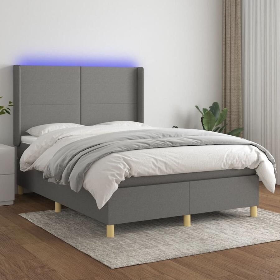 VidaXL Boxspring met LED en matras 140x190 cm Boxspring Led Bed Donkere Kleuren Slaapcomfort Pocketed Veren Topper Hoofdbord Design Bed Bedroom Furniture - Foto 2