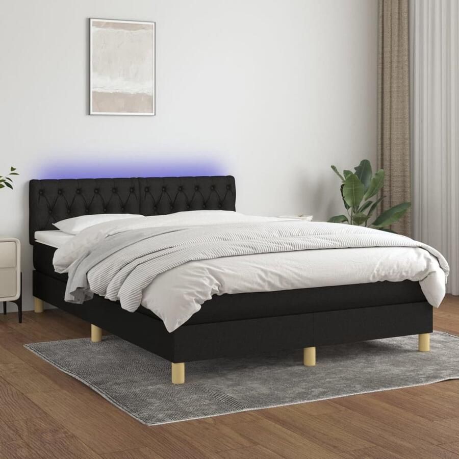 VidaXL Boxspring met LED en matras 140x190 cm Boxspring Led Bed Slaapcomfort Boxsprings Kopen Tweepersoons Bed King Size Bed Frame Bed Hoofdbord Pocketed Spring Mattress - Foto 2