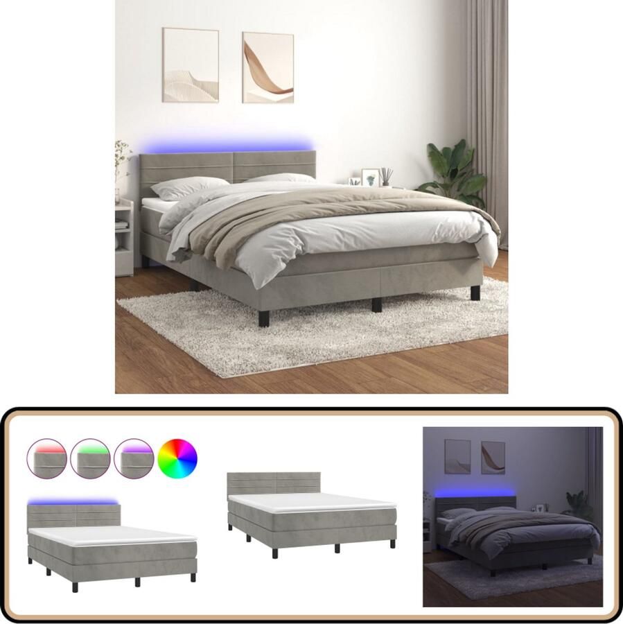 VidaXL Boxspring met LED en matras 140x190 cm Boxspring Led Bed Velvet Bed Elektrisch Bed Tweepersoonsbed King Size Bed Slaapcomfort Bedroom Furniture