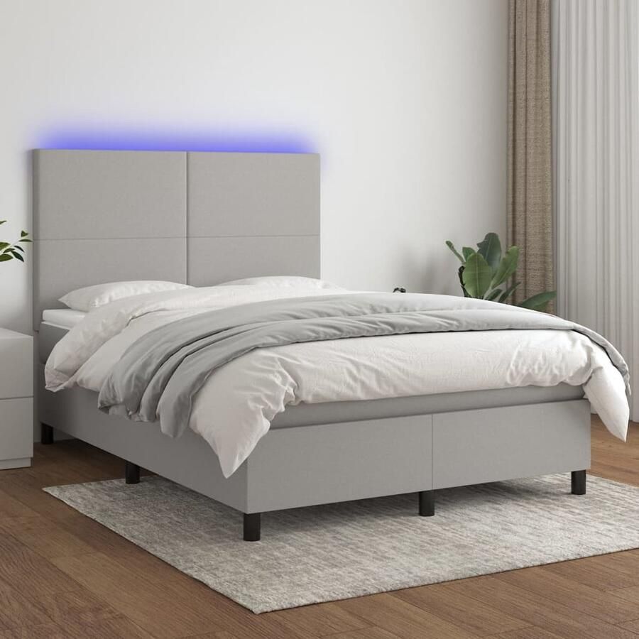 VidaXL Boxspring met LED en matras 140x200 cm Lichtgrijs Boxspring Bed Led Verlichting Slaapcomfort Pocketed Veren Matras Hoofdbord Grijs Bed Tweepersoons Bed - Foto 2