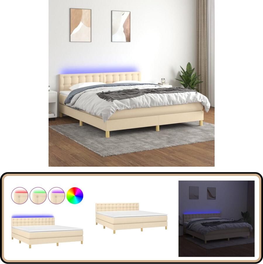VidaXL Boxspring met LED en matras 160x200 cm Boxspring Led Bed Creme Boxspring Tweepersoons Bed Pocketed Spring Mattress