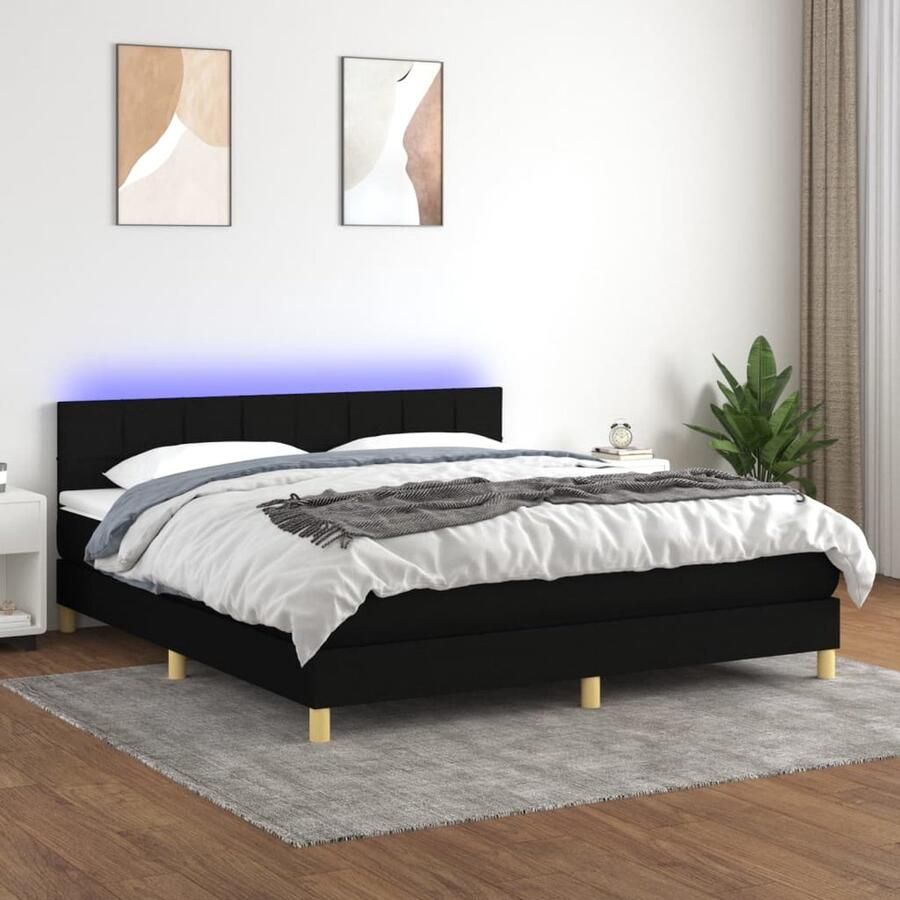VidaXL Boxspring met matras en LED Zwart 180x200 cm Boxspring Boxsprings Led Bed Tweepersoonsbed Groot Bed Zwarte Boxspring Comfortabel Bed Luxe Bed - Foto 2