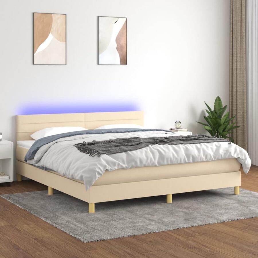 The Living Store Bed Crème 203x160x78 88 cm Met verstelbaar hoofdbord en LED Boxspring Tweepersoonsbed Creme Bed Led Bed Elektrisch Bed - Foto 2