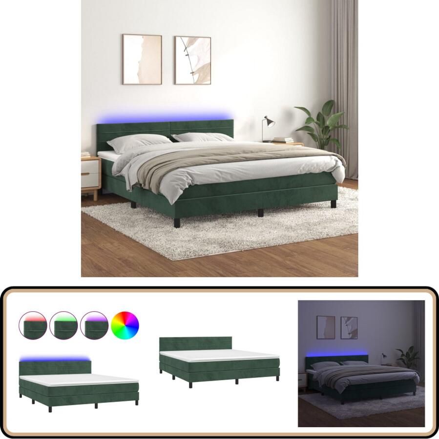 VidaXL Boxspring met LED Fluweel 180x200 cm Boxspring Bed Velvet Bed Elektrisch Hoofdbord Led Lampen Slaapcomfort Tweepersoons Bed Groot Bed Donkere Kleuren