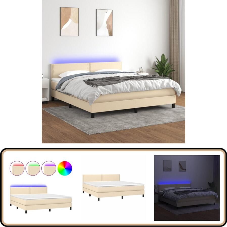 VidaXL Boxspring Met LED en Matras 180x200 cm Boxspring Led Lamp Creme Kleurtje Slaapcomfort Boxspring Frame