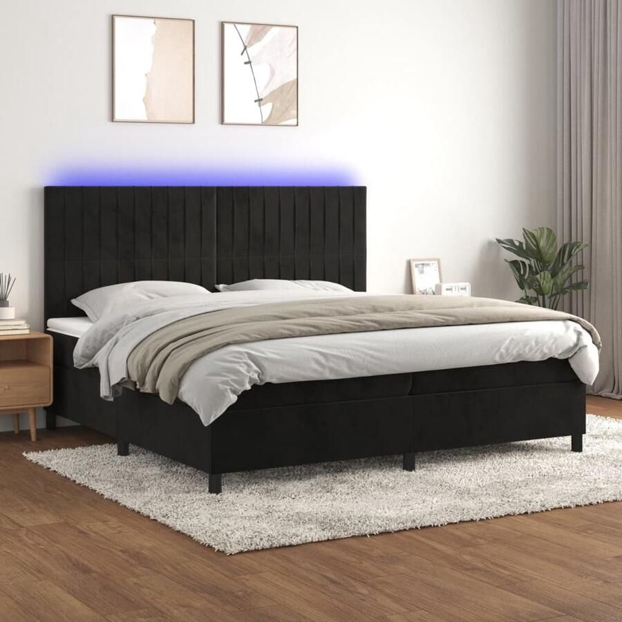 VidaXL Boxspring met LED en matras 200x200 cm Zwart Boxspring Velvet Bed Led Bed Tweepersoonsbed King Size Bed Zware Boxspring Luxe Bed Boxspring Frame - Foto 2