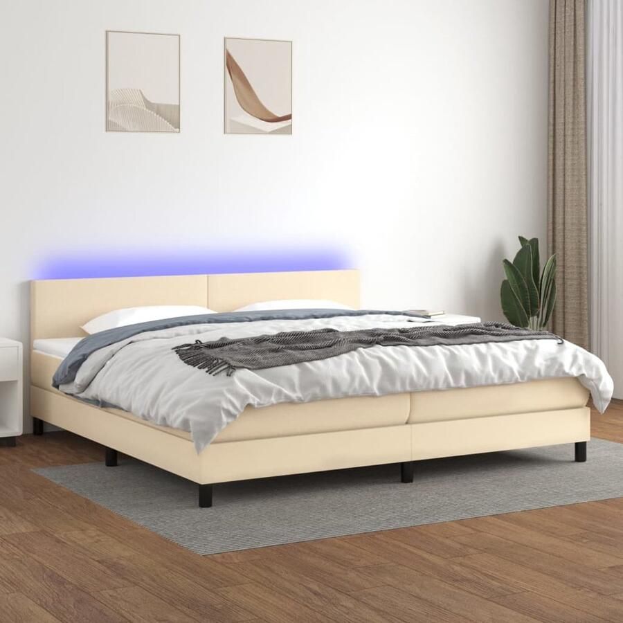 VidaXL Boxspring met LED en Matras 200x200 crème Boxspring Led Bed Hoofdbord Verstellen Pocketed Veren Matras Creme Bed Slaapcomfort - Foto 2
