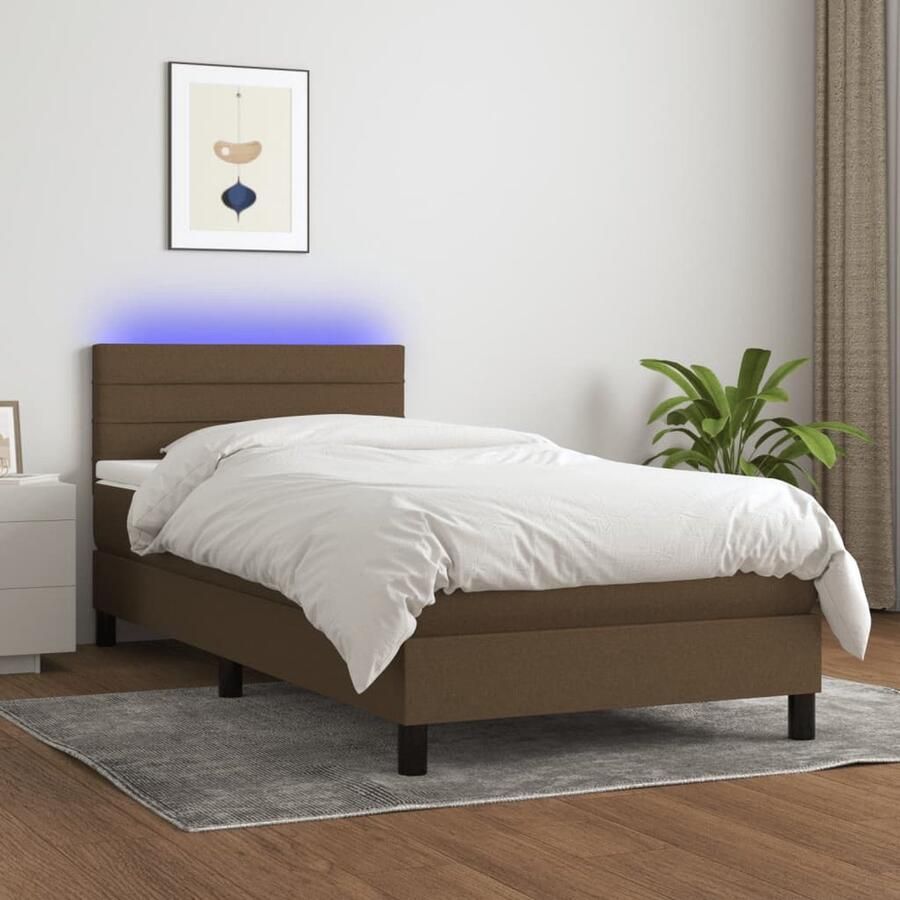 VidaXL Boxspring Met LED en Matras 80x200 cm Boxspring Led Boxspring Donkere Bruine Boxspring Pocketveer Matras Boxspring Met Led Slaapcomfort Bedroom Furniture - Foto 2
