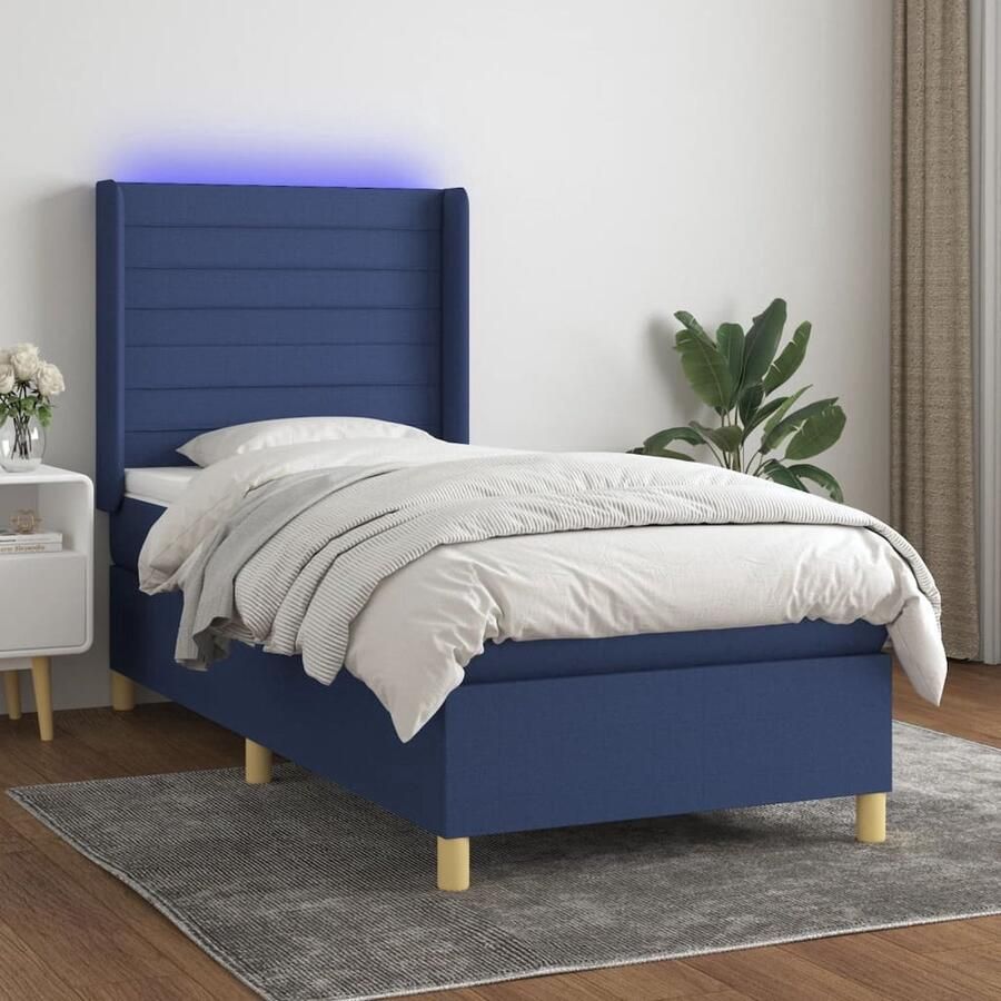 VidaXL Boxspring met LED en matras 80x200 cm Boxspring Slaapcomfort Led Lampjes Pocketed Veren Blue Bedroom Furniture