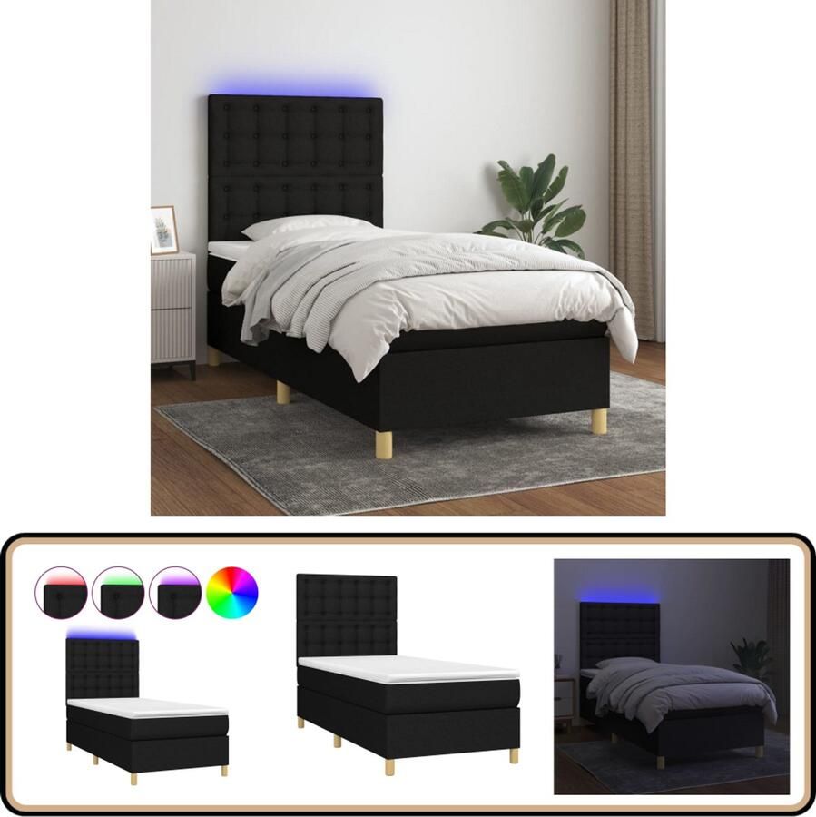 VidaXL Boxspring met LED en matras 80x200 cm Zwart Boxspring Led Boxspring Met Led Slaapcomfort Slaapkamers Design Bed Tweepersoons Bed Zwarte Boxspring