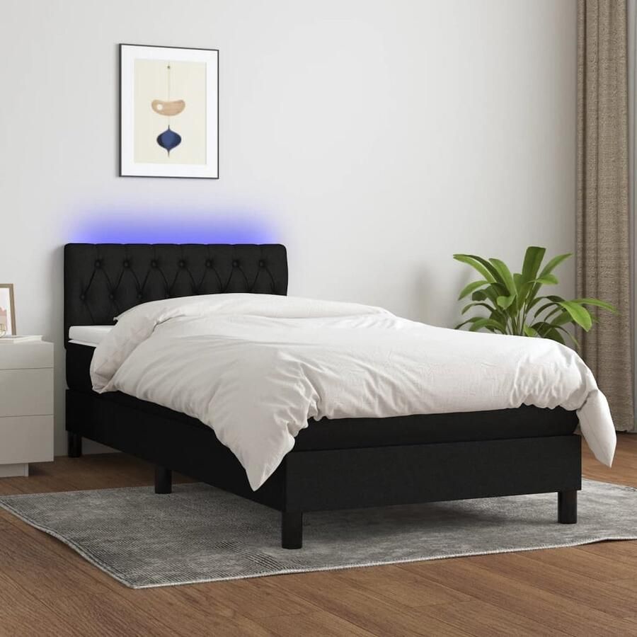 VidaXL Boxspring met LED en matras 90x190 cm Boxspring Led Bed Boxspring Met Led Elektrisch Hoofdbord Pocketed Veren Matras Duurzaam Bed Zware Boxspring King Size Bed Tweepersoons Bed - Foto 2