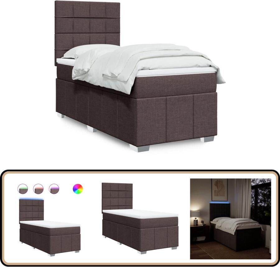 VidaXL Boxspring met LED en matras 90x190 cm Boxspring Led Boxspring Met Matras Donkere Boxspring Slaapcomfort