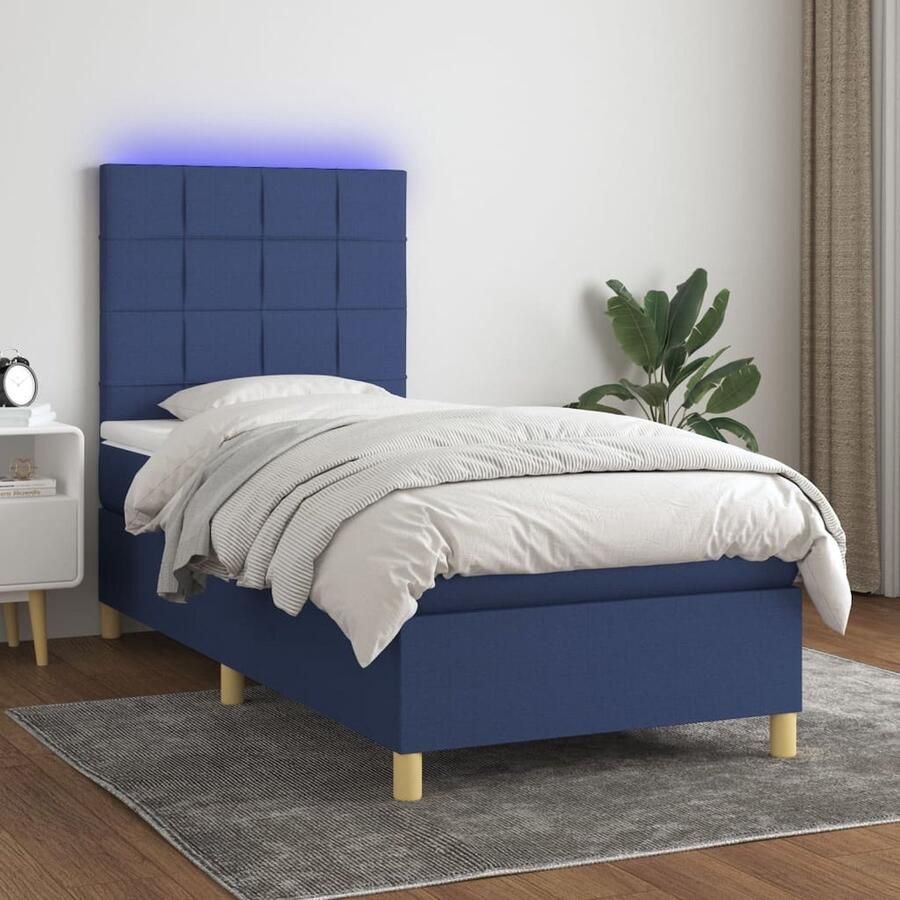 VidaXL Boxspring met LED en Matras Blauw 100x200 cm Boxspring Slaapcomfort Led Verlichting Pocketing Matras Hoofdbord Verstelbaar Blauww - Foto 2