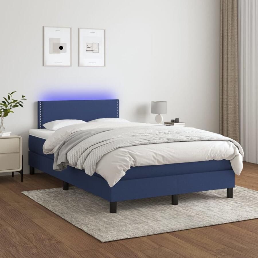 VidaXL Boxspring met LED en Matras Blauw 120x200 cm Boxspring Led Lamp Boxspring Frame Slaapcomfort Tweepersoons Bed Blue Bedroom Furniture King Size Bed - Foto 2