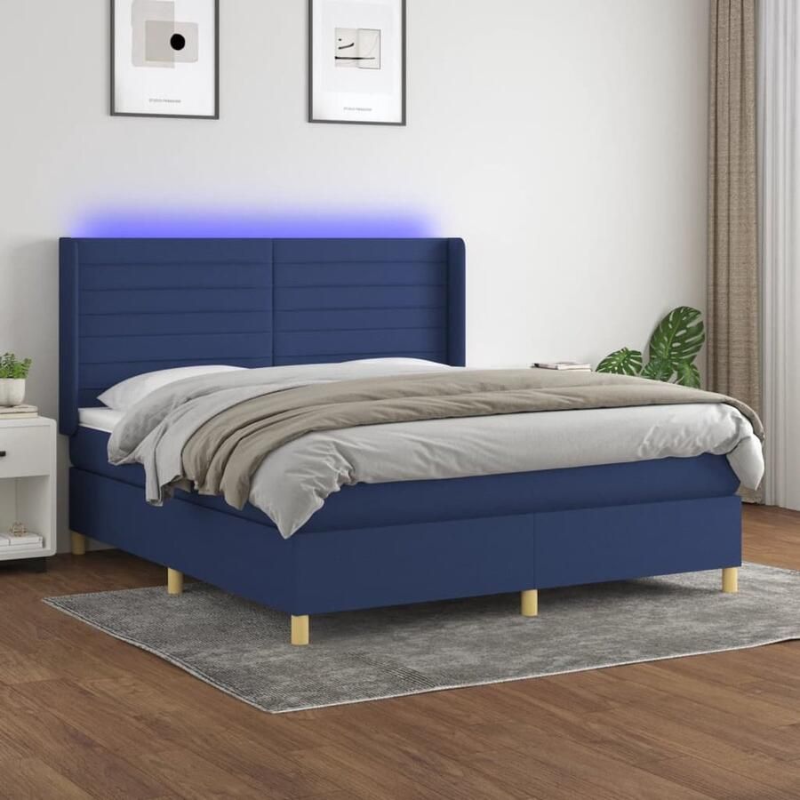 VidaXL Boxspring Met LED en Matras Blauw 180x200 cm Boxspring Led Bed Boxspring Met Led Slaapcomfort Pocketed Veren Elektrisch Verstelbare Hoofdbord Duurzame Stof Blue Bedroom - Foto 2