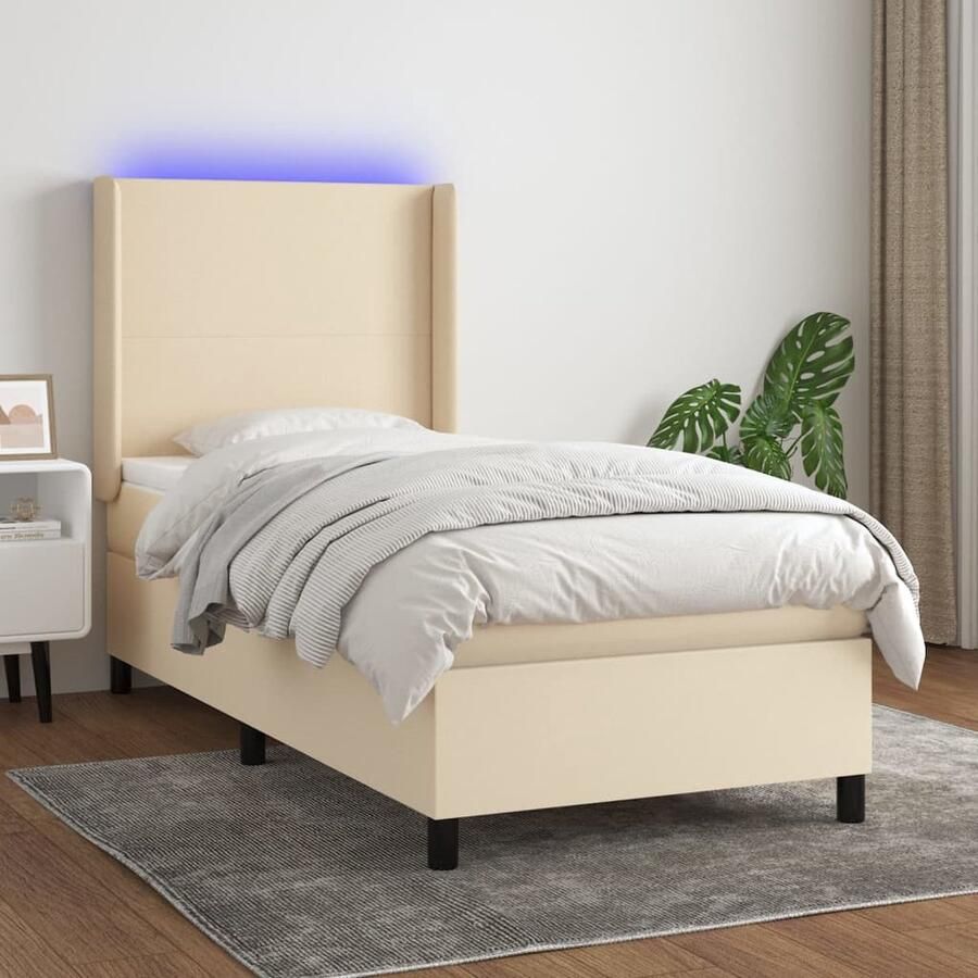 VidaXL Boxspring met LED en matras Crème 100x200 cm Boxspring Cremekleurig Led Lampje Verstelbare Hoofdbord Pocketveer Matras Slaapcomfort - Foto 2