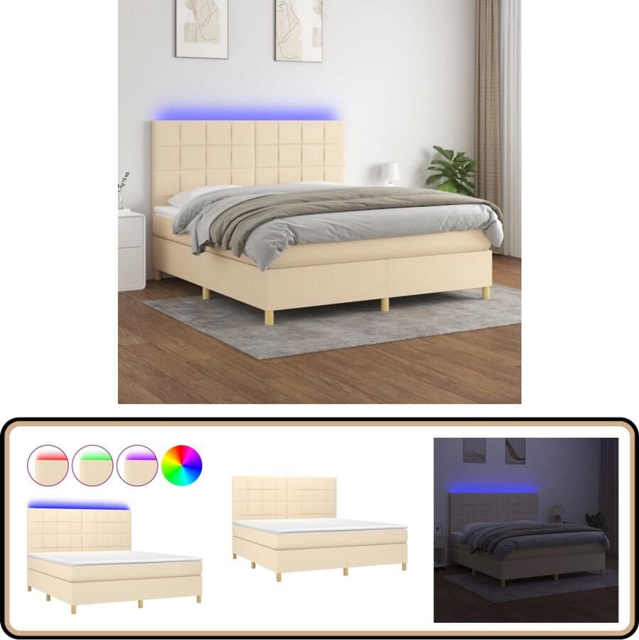 VidaXL Boxspring met LED en Matras Crème 180x200 cm Boxspring Led Boxspring Creme Boxspring 180x200 Pocketvering