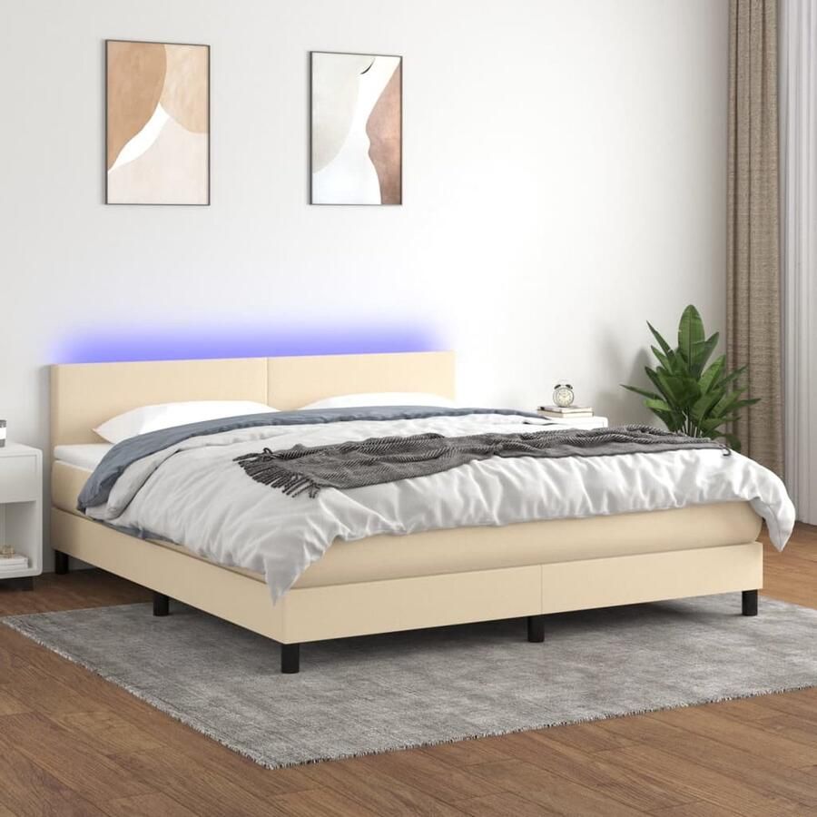 The Living Store Boxspring met matras en LED stof crèmekleurig 160x200 cm Boxspring Bed Creme Kleurig Bed Elektrisch Verstelbare Bed Led Lampen Bed Pocketed Veren Matras - Foto 2