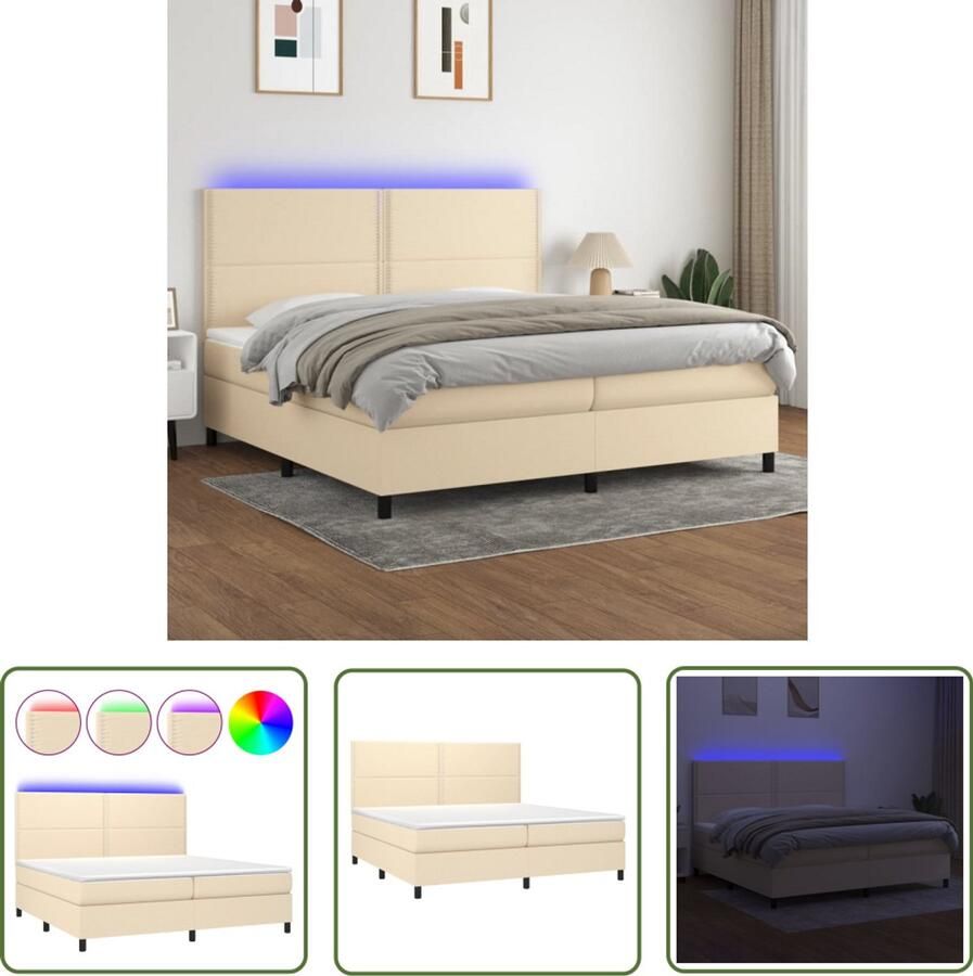 VidaXL Boxspring met LED en matras crèmekleurig 200x200 cm Boxspring Boxsprings Led Boxspring Creme Boxspring Slaapcomfort Pocketed Spring Mattress Adjustable Headboard Bedroom Furniture - Foto 2