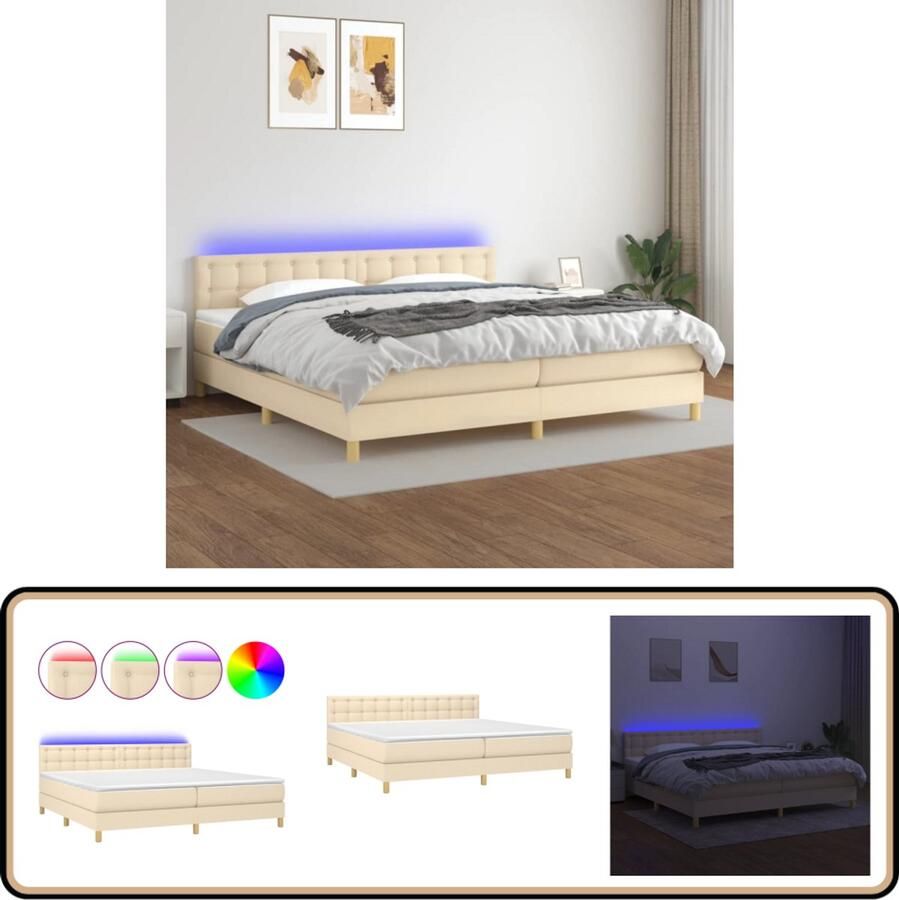 VidaXL Boxspring met LED en Matras crèmekleurig 200x200 cm Boxspring Led Bed Pocketveer Matras Creme Bed Slaapcomfort Hoofdbord Bedroom Furniture