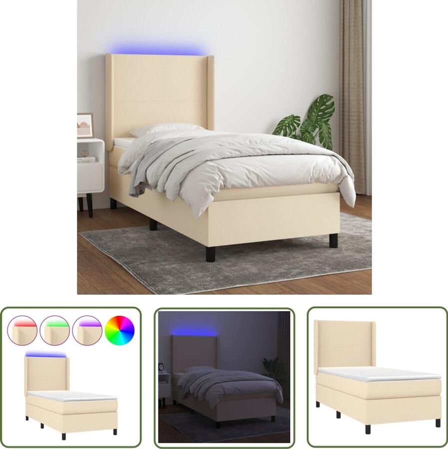 VidaXL Boxspring met LED en Matras Crèmekleurig 80x200 Boxspring Led Lamp Pocketveer Matras Creme Kleurig Tweepersoons Bed Slaapcomfort