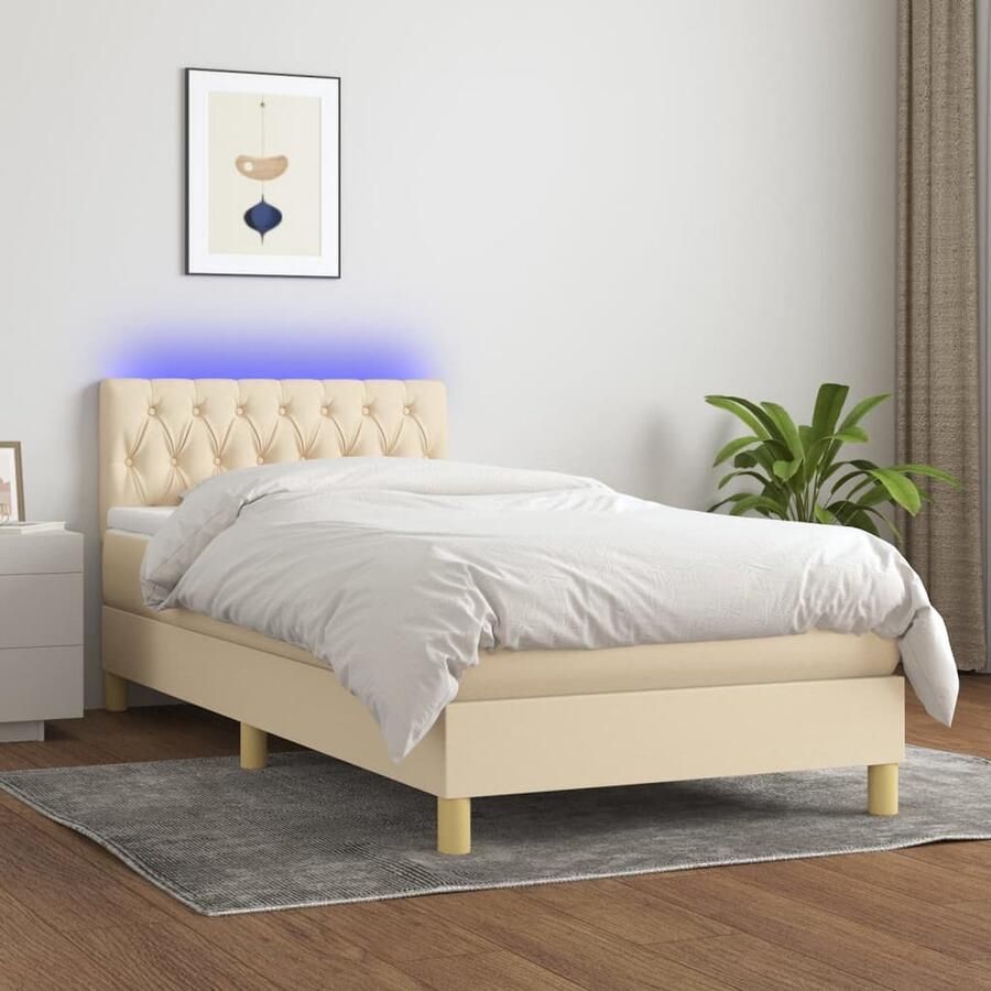VidaXL Boxspring met LED en matras 100x200 cm Boxspring Led Bed Creme Bed Tweepersoons Bed Pocketed Spring Mattress Hoofdbord Slaapcomfort - Foto 2