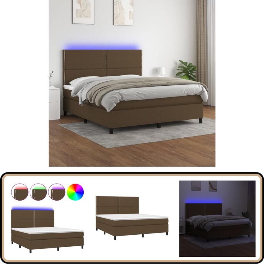 VidaXL Boxspring met LED en matras Donkerbruin 160x200 cm Boxspring Led Bed Bruine Boxspring Tweepersoons Bed Pocketed Spring Mattress