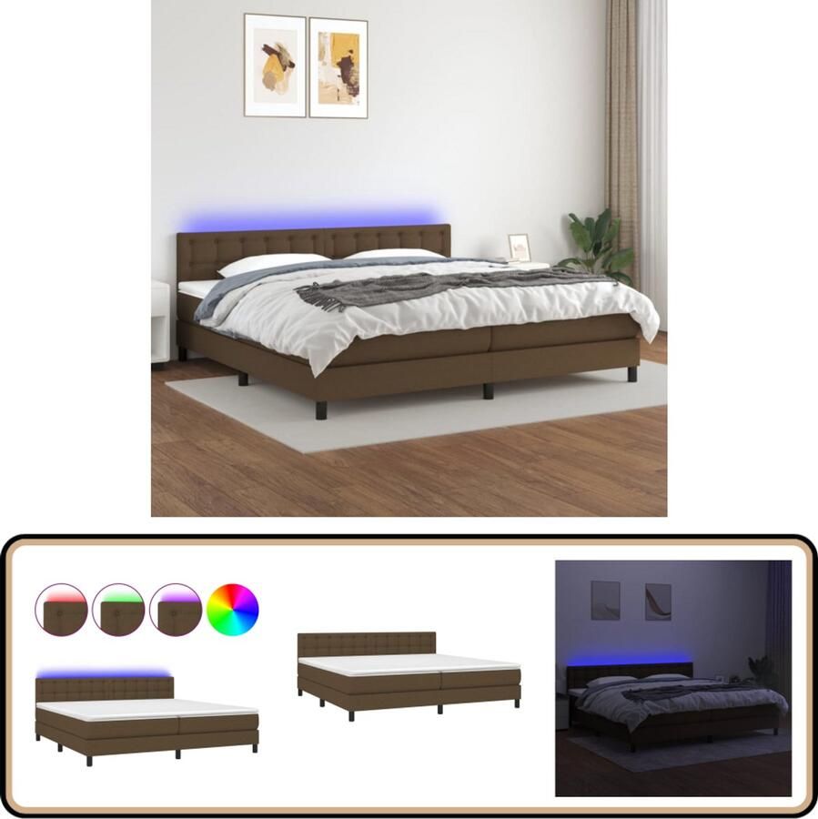 VidaXL Boxspring met LED en Matras Donkerbruin 200x200 Boxspring Donkere Bruine Boxspring Led Boxspring Pocketveer Matras Boxspring Met Led Slaapcomfort Bedroom Furniture