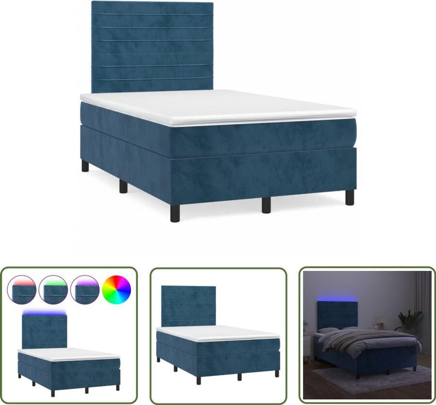 VidaXL Boxspring met LED en matras Fluweel 120x190 cm Boxspring Tweepersoon Bed Velvet Bed Blauw Bed Led Bed