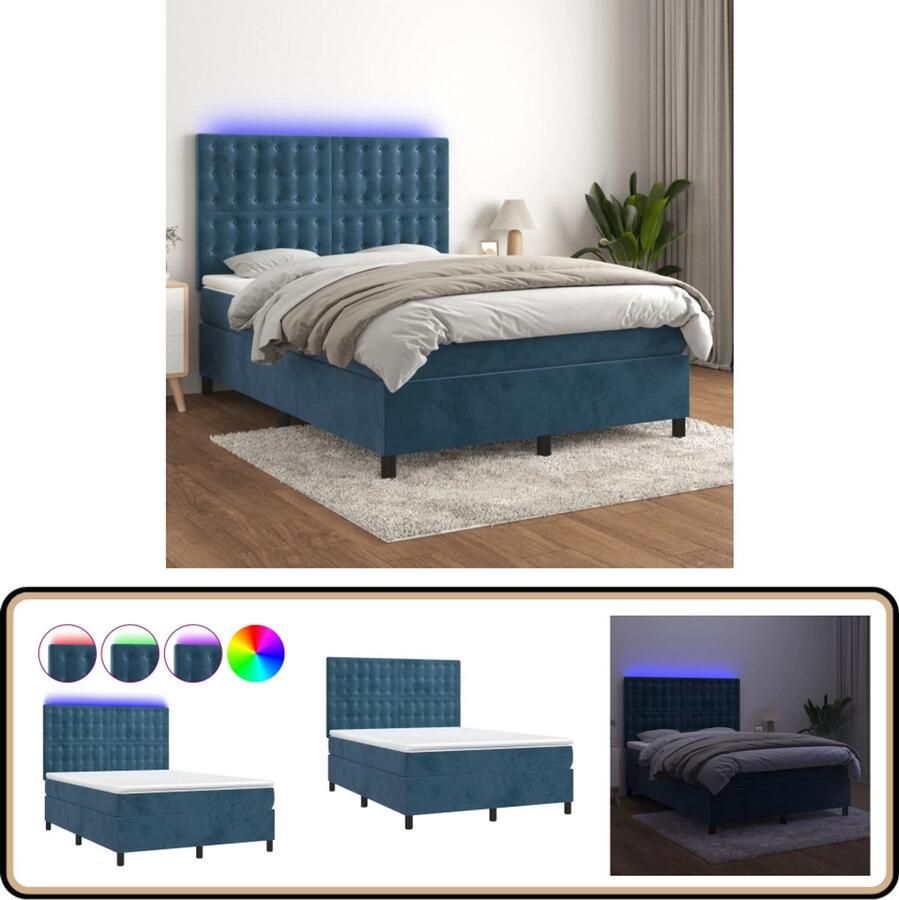 VidaXL Boxspring met LED en Matras Fluweel 140x190 cm Boxspring Bed Fluweel Bed Verstelbare Hoofdbord Led Lamp Slaapcomfort