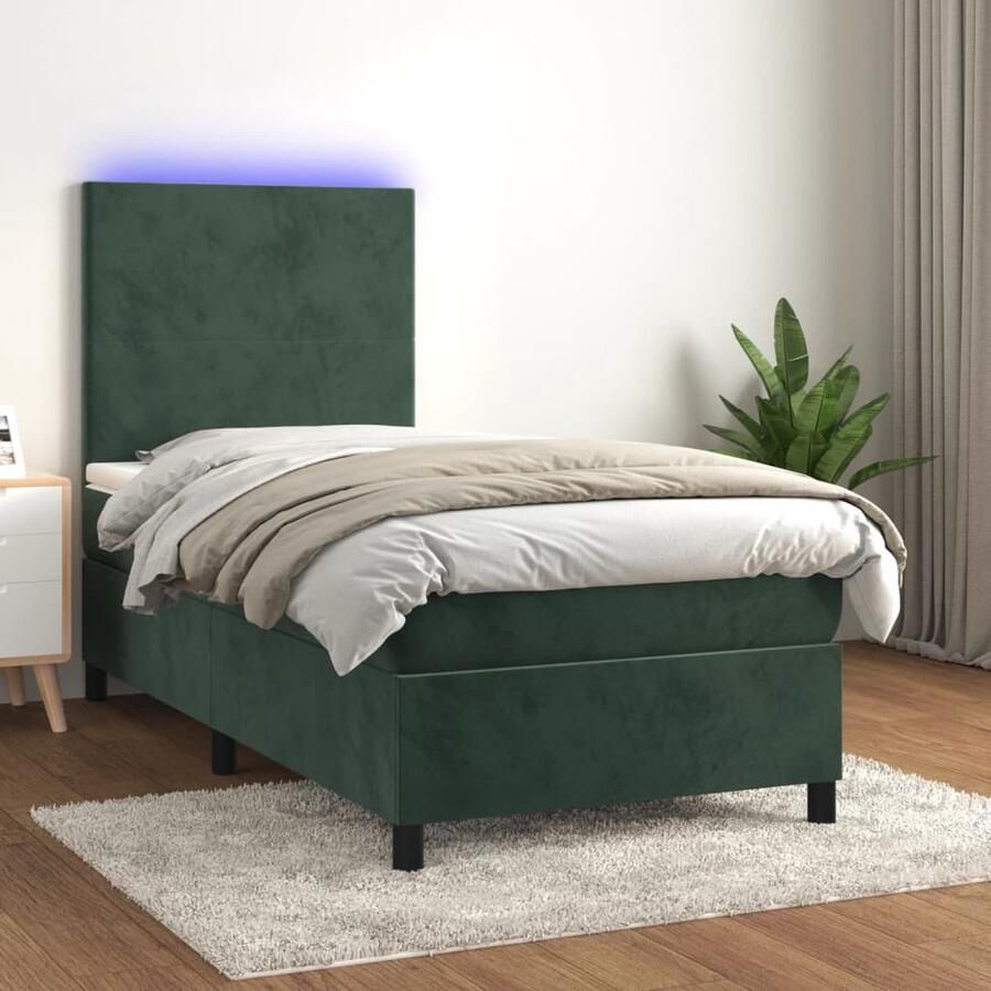 VidaXL Boxspring met LED en Matras Fluweel Donkergroen Boxspring Led Lamp Velvet Bed Hoofdboard Pocketveer Matras Slaapcomfort Luxe Bed Donkere Kleuren - Foto 2