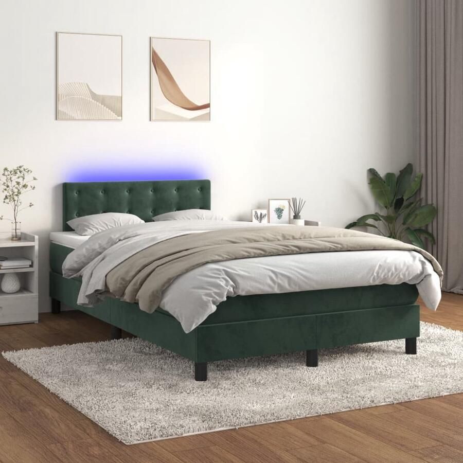 VidaXL Boxspring met LED en Matras Fluweel Groen Boxspring Donkere Kleuren Fluweel Led Verlichting Tweepersoonsbed Slaapcomfort Slaapkamer Decoratie - Foto 2