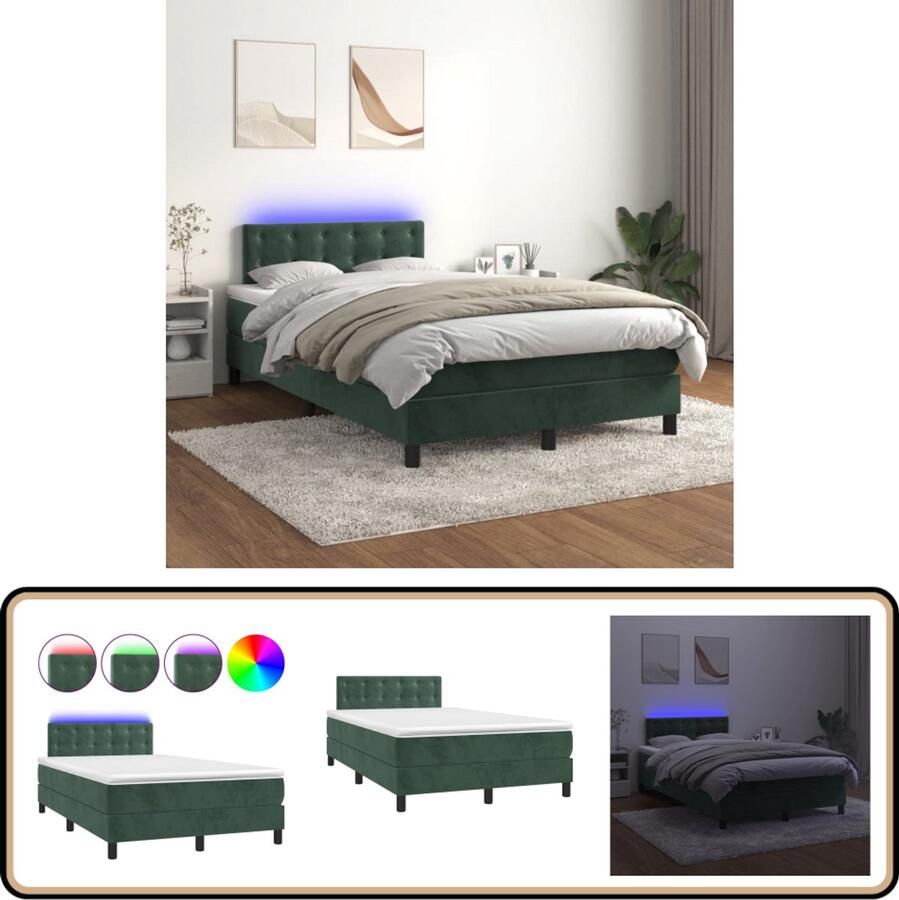 VidaXL Boxspring met LED en Matras Fluweel Groen Boxspring Donkere Kleuren Fluweel Led Verlichting Tweepersoonsbed Slaapcomfort Slaapkamer Decoratie