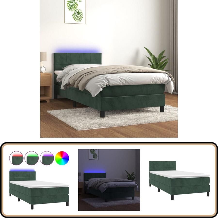 VidaXL Boxspring met LED en Matras Groen 80x200 cm Boxspring Led Boxspring Velvet Boxspring Donkere Groene Boxspring Tweepersoons Boxspring