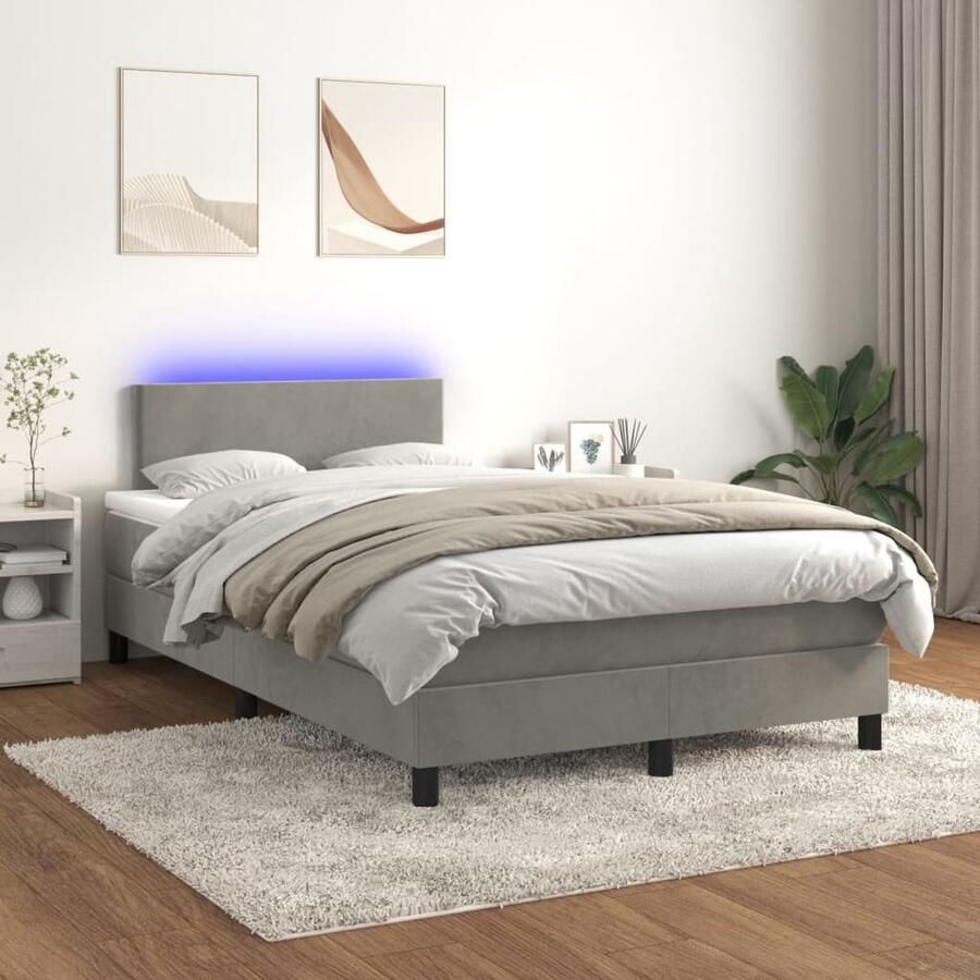 VidaXL Boxspring met LED en matras Lichtgrijs 120x200 cm Boxspring Led Boxspring Fluweel Bed Tweepersoons Bed Slaapcomfort Slaapkamers - Foto 2